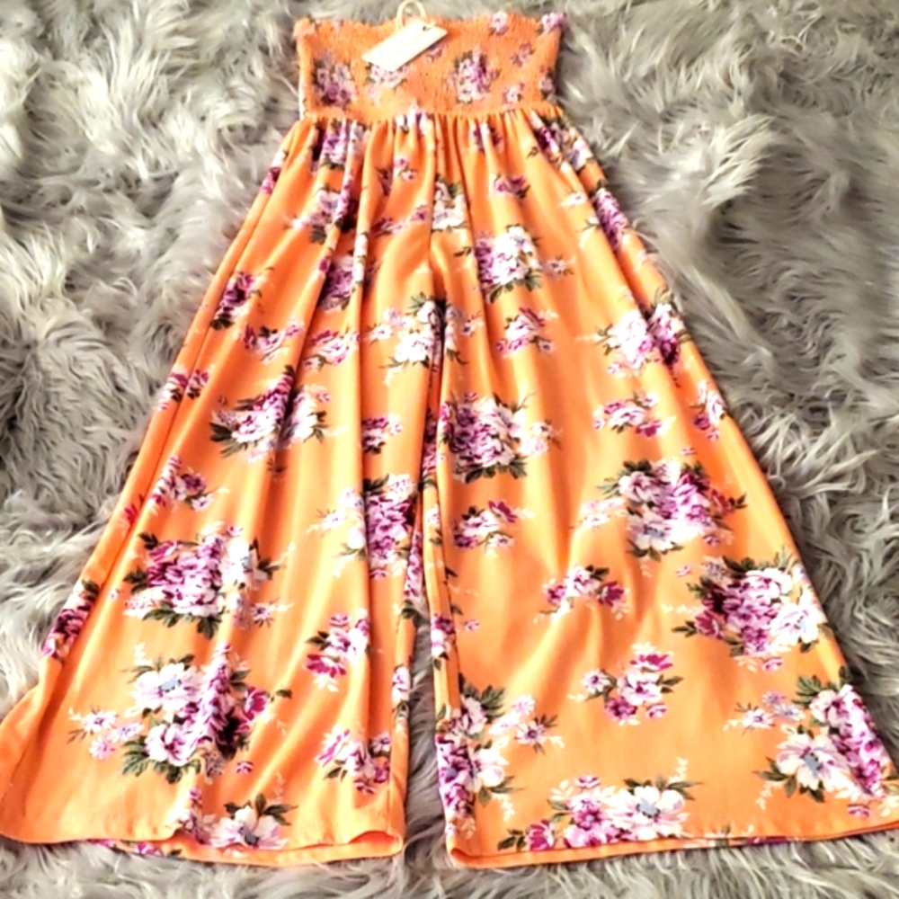 NWT Peach Floral Jumpsuit